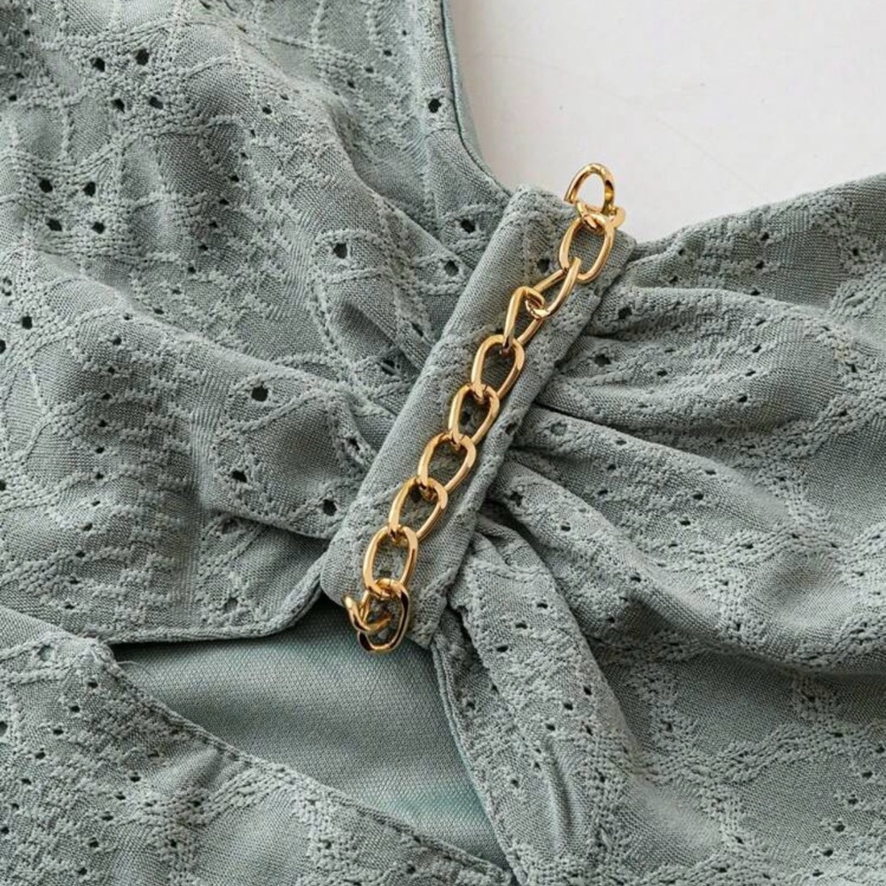 Green Lace Dress with Gold Chain Straps size XL NEW - Picture 4 of 6